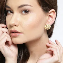 DIVASTRI Set Of 3 Gold-Plated Artificial Stones Embellished Floral Studs-36