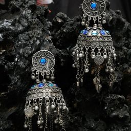 DIVASTRI Artificial Stones Studded Dome Shaped Oxidised Jhumkas-50