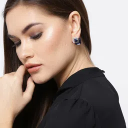 DIVASTRI Set of 2 Gold-Plated Artificial Stone Studded Diamond Shaped Studs-72