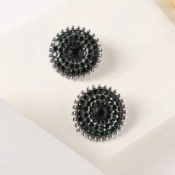 SOHI Silver-Plated Stones Studded Circular Studs Earrings-18