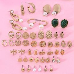 AMI Set Of 25 Gold Tone Contemporary Studs, Drop & Semi-Hoops Earrings-76