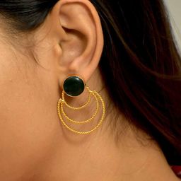 TISHUL JEWELS Gold-Plated Artificial Stones Studded Contemporary Shaped Drop Earrings-image-97