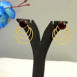 TISHUL JEWELS Gold-Plated Artificial Stones Studded Contemporary Shaped Drop Earrings-image-98