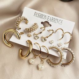 Shining Diva Fashion Set Of 9 Gold-Plated Contemporary Hoop  Studs Earrings-image-97