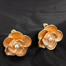 PRIVIU Gold-Plated Pearl Floral Studs Earrings-30