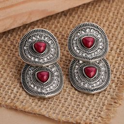 TEEJH Aaravi Silver-Plated Contemporary Oxidised Drop Earrings-image-19