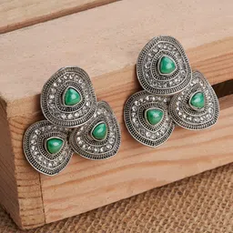 TEEJH Shyamli Silver-Plated Contemporary Oxidised Studs-57