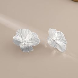 FIMBUL Silver-Plated Floral Studs Earrings-9