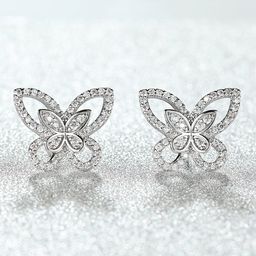 Jewels Galaxy Silver-Plated American Diamond-Studded Butterfly Shaped Stud Earrings-48