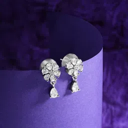 HOT AND BOLD Silver-Plated Zircon Floral Drop Earrings-image-51