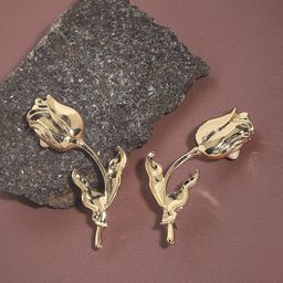 SOHI Gold-Plated Floral Ear Cuff Earrings-image-75