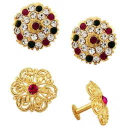 Vighnaharta Set Of 2 Gold-Plated Floral Studs Earrings-image-55