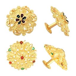 Vighnaharta Set of 2 Gold Plated Enamelled Floral Stud Earrings-8