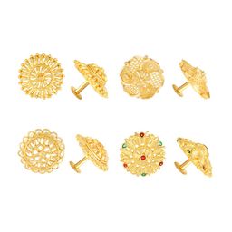 Vighnaharta Set Of 4 Gold-Plated Artificial Stones-Studded Floral Studs Earrings-11