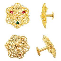 Vighnaharta Set Of 2 Gold-Plated Floral Studs Earrings-41