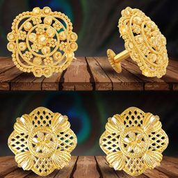 Vighnaharta Set of 2 Gold-Plated Floral Studs Earrings-53
