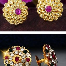 Vighnaharta Gold-Toned Floral Studs Earrings-43