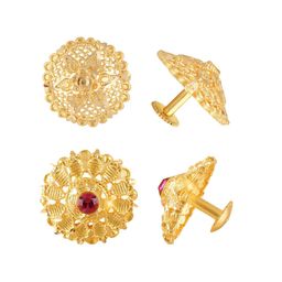 Vighnaharta Set Of 2 Gold Plated Floral Studs Earrings-82