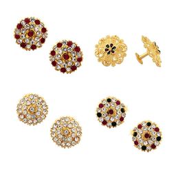 Vighnaharta Set Of 4 Gold-Plated Stone-Studded Brass Floral Studs Earrings-34