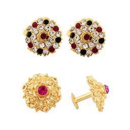 Vighnaharta Set Of 2 Gold-Plated Floral Studs Earrings-42