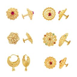 Vighnaharta Set Of 6 Gold-Plated Floral Studs Earrings-130