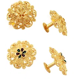 Vighnaharta Set Of 2 Gold Plated Floral Studs Earrings-image-97