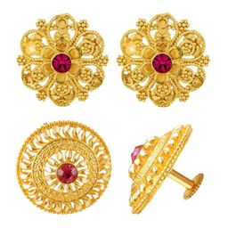 Vighnaharta Set Of 2 Gold-Plated Cubic Zirconia Studded Studs Earrings-3