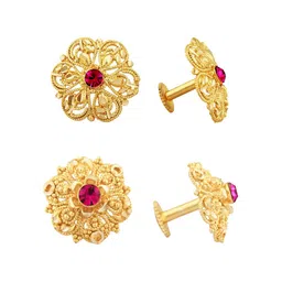 Vighnaharta Set Of 2 Gold-Plated Stones-Studded Floral Studs-2