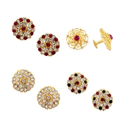 Vighnaharta Set Of 4 Gold-Plated Floral Studs Earrings-image-8
