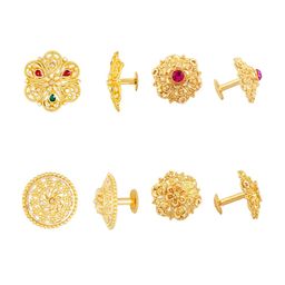 Vighnaharta Set Of 4 Gold Plated Floral Studs Earrings-67