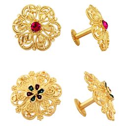 Vighnaharta Set Of 2 Gold-Plated Floral Studs Earrings-image-98