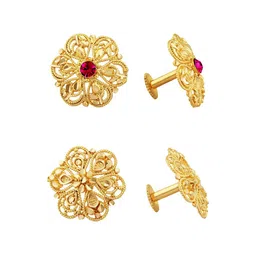 Vighnaharta Set Of 2 Gold-Plated Floral Studs Earrings-image-99