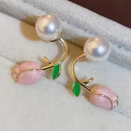 VAGHBHATT Pearl Beaded Floral Studs Earrings-picture-51
