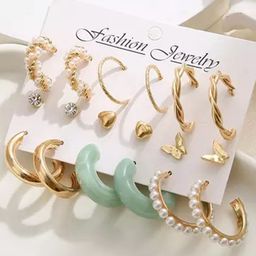 Bohey by KARATCART Set Of 9 Gold-Plated Contemporary Hoop Earrings-42