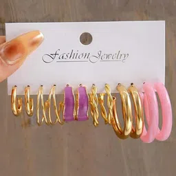 Bohey by KARATCART Set Of 6 Gold-Plated Contemporary Hoop Earrings-7