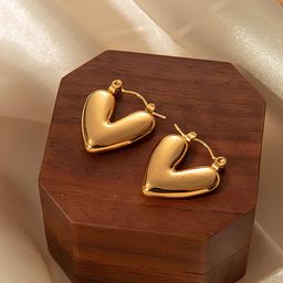 KARISHMA KREATIONS Gold-Plated Stainless Steel Heart Shaped Hoop Earrings-30