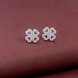 SILMORA Silver-Plated Cubic Zirconia Stone Studded Floral Shaped Studs-13