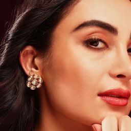 Priyaasi Gold-Plated Kundan-Studded Floral Studs Earrings-image-88