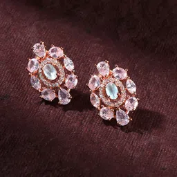 Priyaasi Rose Gold-Plated American Diamond Studded Studs Earrings-54