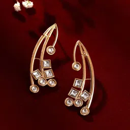 Priyaasi Gold Plated American Diamond Contemporary Drop Earrings-53