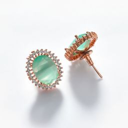 SOHI Green & Rose Gold- Plated Contemporary Studs Earrings-18