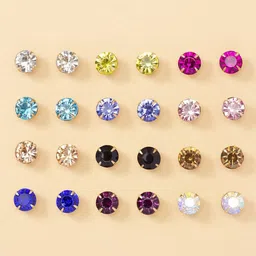 Jewels Galaxy Set Of 12 Silver-Plated Contemporary Studs Earrings-12