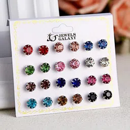 Jewels Galaxy Set of 12 Silver-Plated Contemporary Studs Earrings-11