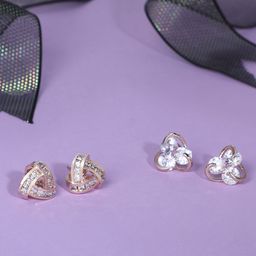Zaveri Pearls Set of 2 Rose Gold & White Contemporary Studs Earrings-35
