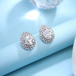 Yellow Chimes Silver Plated Contemporary Crystal Studded Studs Earrings-97