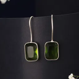 Saraf RS Jewellery Silver-Plated Oxidised Peridot Solitaire Minimal Fishhook Earrings-58