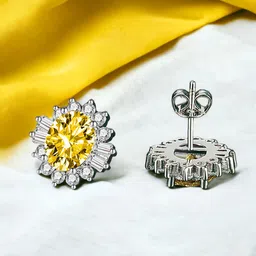 Designs & You Silver-Plated Cubic Zirconia Studded Floral Studs Earrings-4