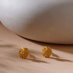 Ruby Raang Gold-Plated Artificial Stones-Studded Floral Shaped Studs Earrings-8