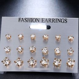 OOMPH Set Of 10 White & Gold-Plated Cubic Zirconia Circular Studs Earrings-4