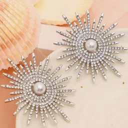 SOHI Silver Plated Contemporary Stone Studded Studs Earrings-80